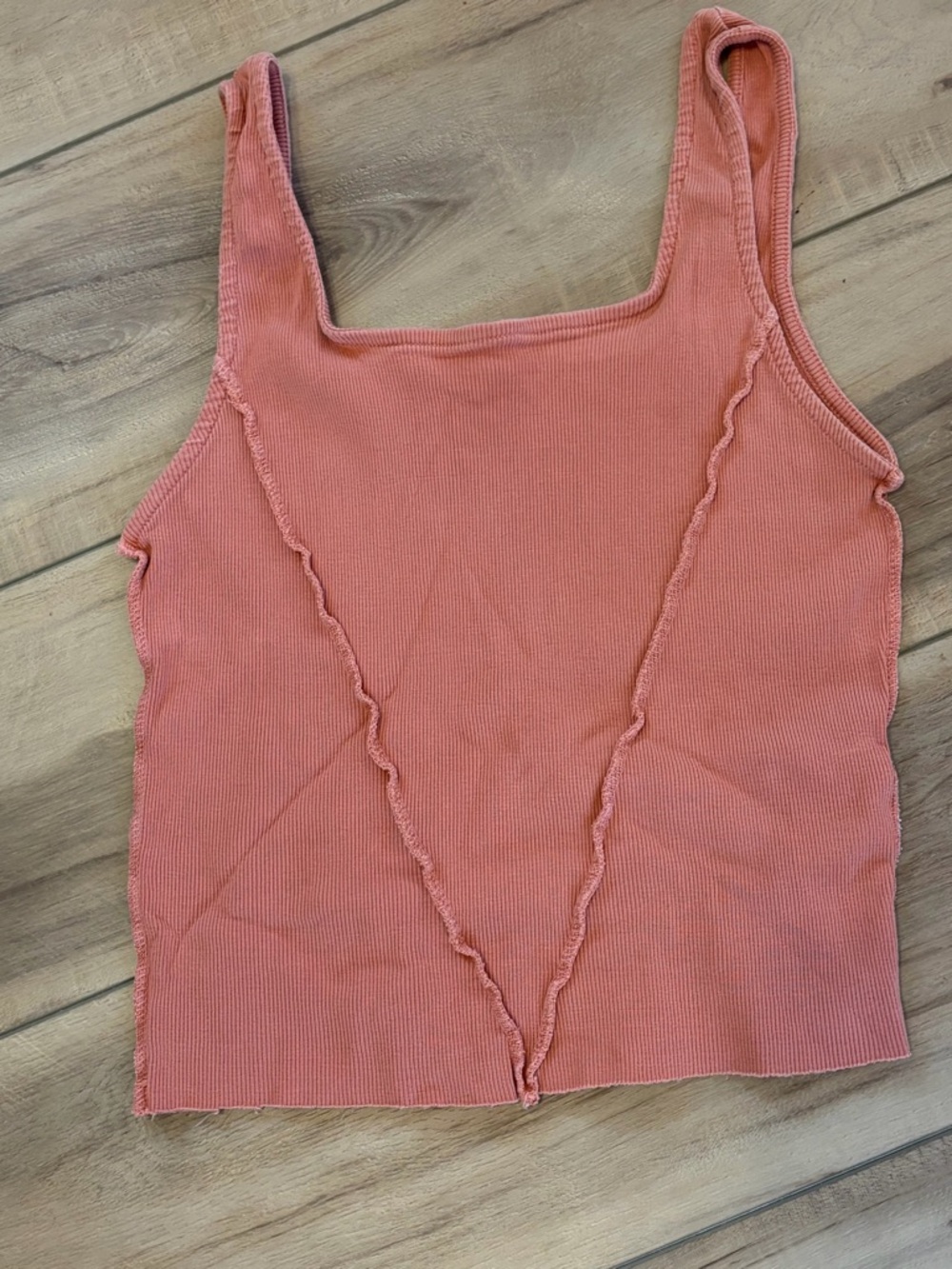 Gilded Intent Ribbed Square-Neck Tank in Coral